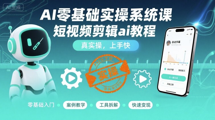 AI零基础实操系统课，短视频剪辑ai教程，真实操，上手快网创-网赚-兼职-副业天辰网创