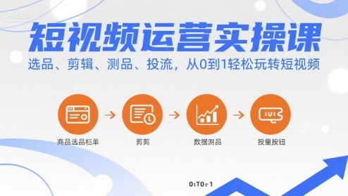 短视频运营实操课，选品、剪辑、测品、投流，从0到1轻松玩转短视频网创-网赚-兼职-副业天辰网创