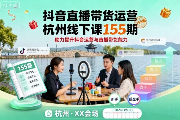 抖音直播带货运营杭州线下课155期，助力提升抖音运营与直播带货能力网创-网赚-兼职-副业天辰网创