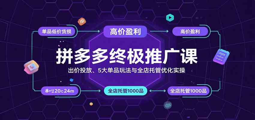 拼多多终极推广课：出价投放、5大单品玩法与全店托管优化实操网创-网赚-兼职-副业天辰网创
