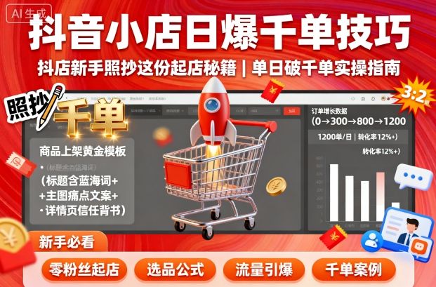 抖音小店日爆千单技巧，抖店新手照抄这份起店秘籍，单日破千单网创-网赚-兼职-副业天辰网创