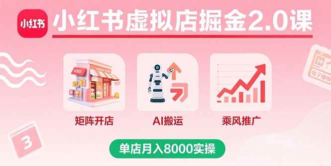 （15929期）小红书虚拟店掘金2.0课，矩阵开店+AI搬运+乘风推广，单店月入8000实操网创-网赚-兼职-副业天辰网创
