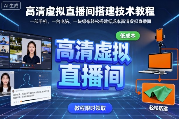 高清虚拟直播间搭建技术教程，一部手机、一台电脑、一块绿布轻松搭建低成本高清虚拟直播间网创-网赚-兼职-副业天辰网创