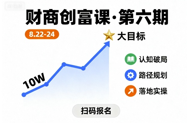 财商创富课第六期8月22-24号，如何从10W起步，一步步实现大目标网创-网赚-兼职-副业天辰网创