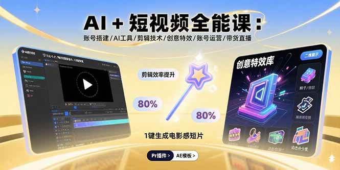 （15862期）AI+短视频全能课：账号搭建/AI工具/剪辑技术/创意特效/账号运营/带货直播网创-网赚-兼职-副业天辰网创