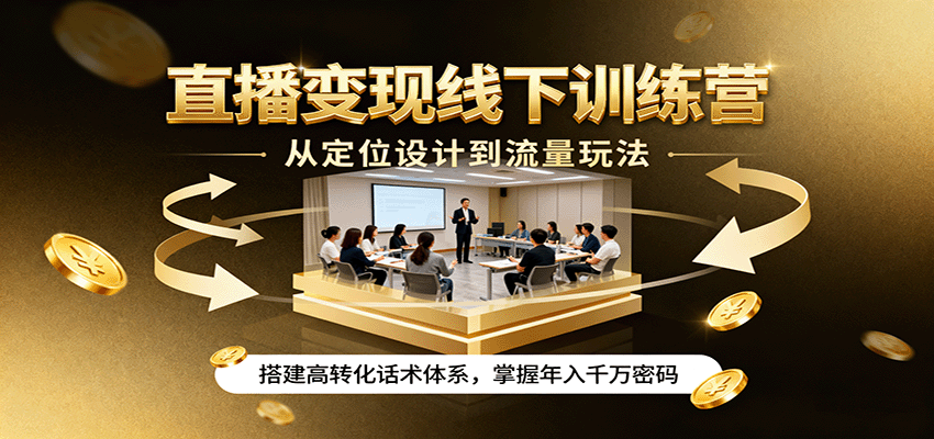 直播变现线下训练营，从定位设计到流量玩法，搭建高转化话术体系，掌握年入千万密码网创-网赚-兼职-副业天辰网创